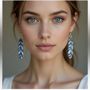 NWT boho blue feather earrings